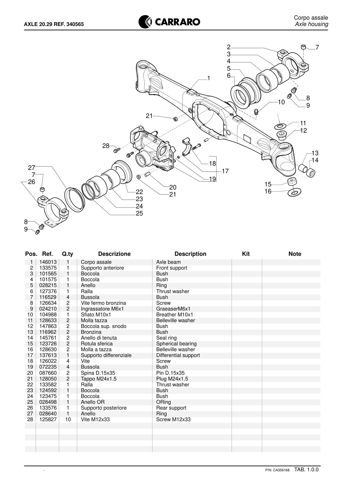 Carraro 20.29 Axle Parts Catalog (Ref. 340565) – sample page 1