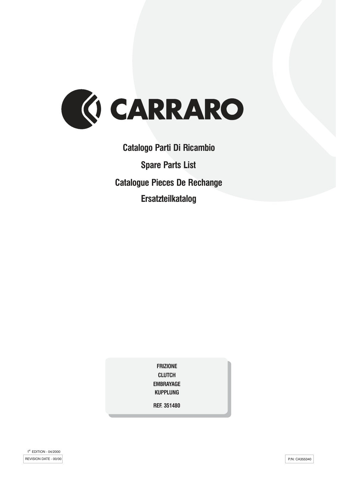Carraro Clutch Parts Catalog (Ref. 351480) – cover