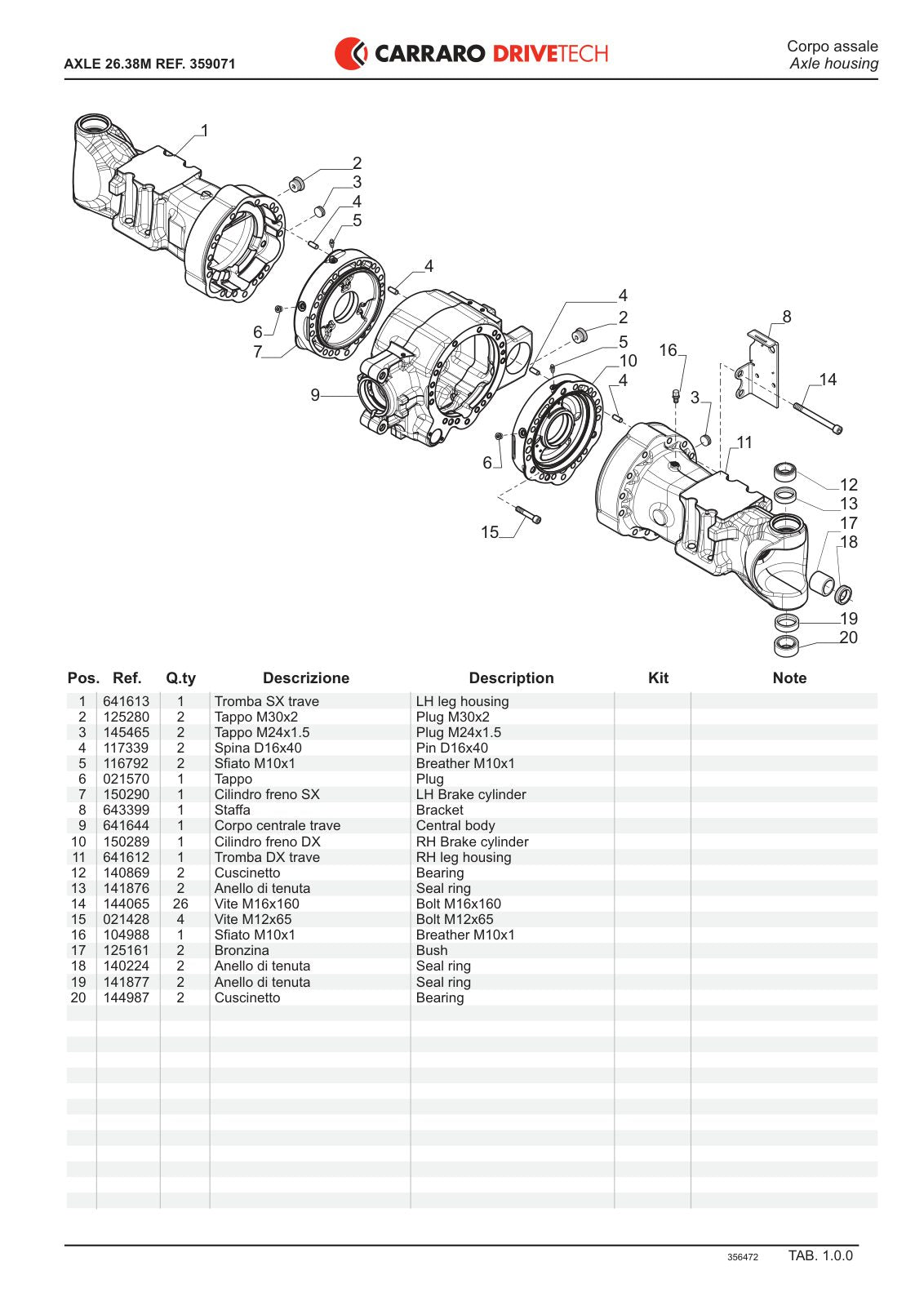 Carraro 26.38M Axle Parts Catalog (Ref. 359071) – sample page 1