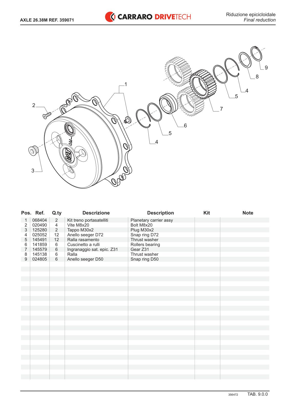 Carraro 26.38M Axle Parts Catalog (Ref. 359071) – sample page 3