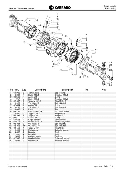 Carraro 26.32M-FR Axle Parts Catalog (Ref. 359098) – sample page 1
