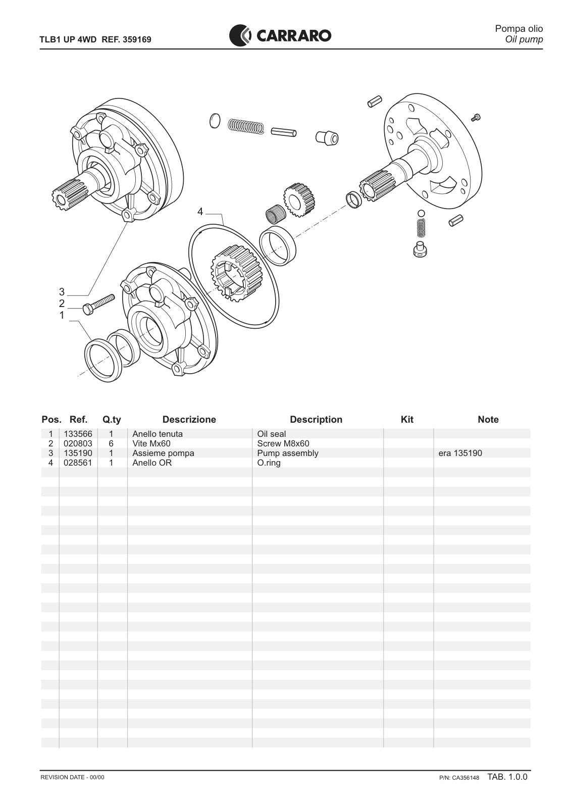 Carraro TLB1 Transmission Parts Catalog (Ref. 359169) – sample page 1