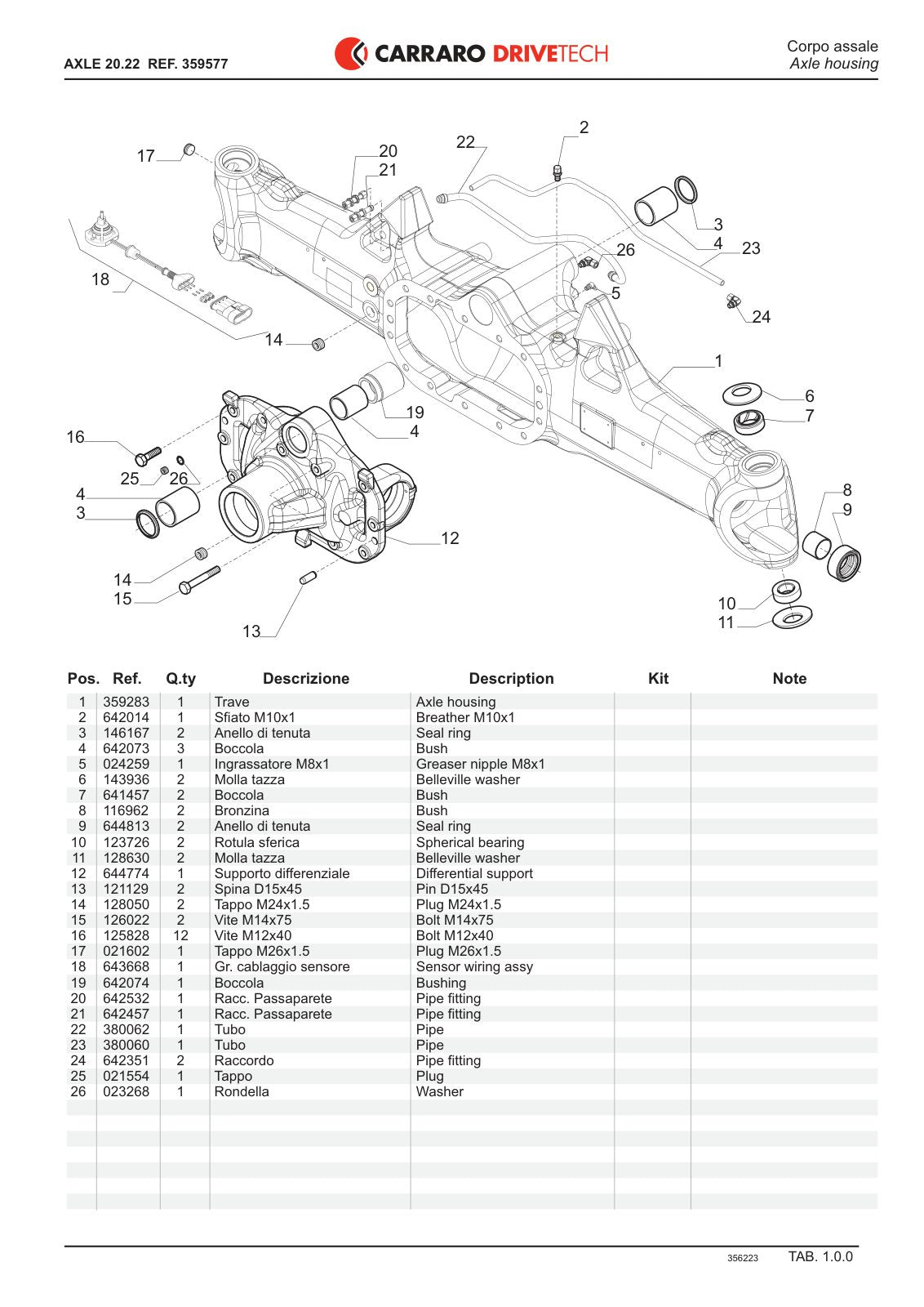 Carraro 20.22 Axle Parts Catalog (Ref. 359577) – sample page 1
