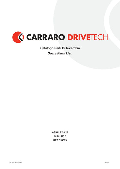 Carraro 20.26 Axle Parts Catalog (Ref. 359579) – cover