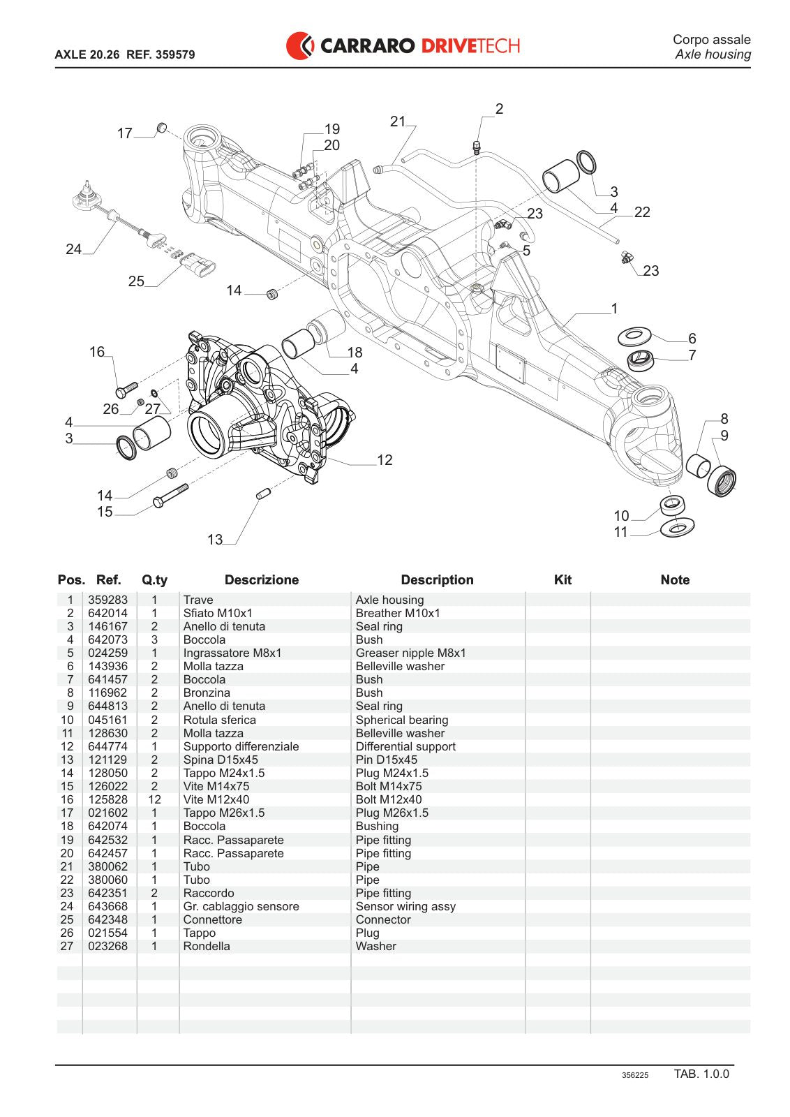 Carraro 20.26 Axle Parts Catalog (Ref. 359579) – sample page 1