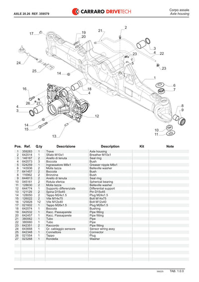 Carraro 20.26 Axle Parts Catalog (Ref. 359579) – sample page 1