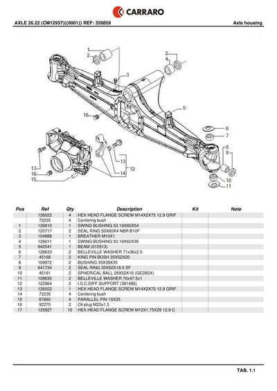 Carraro 26.22 Axle Parts Catalog (Ref. 359859) – sample page 1