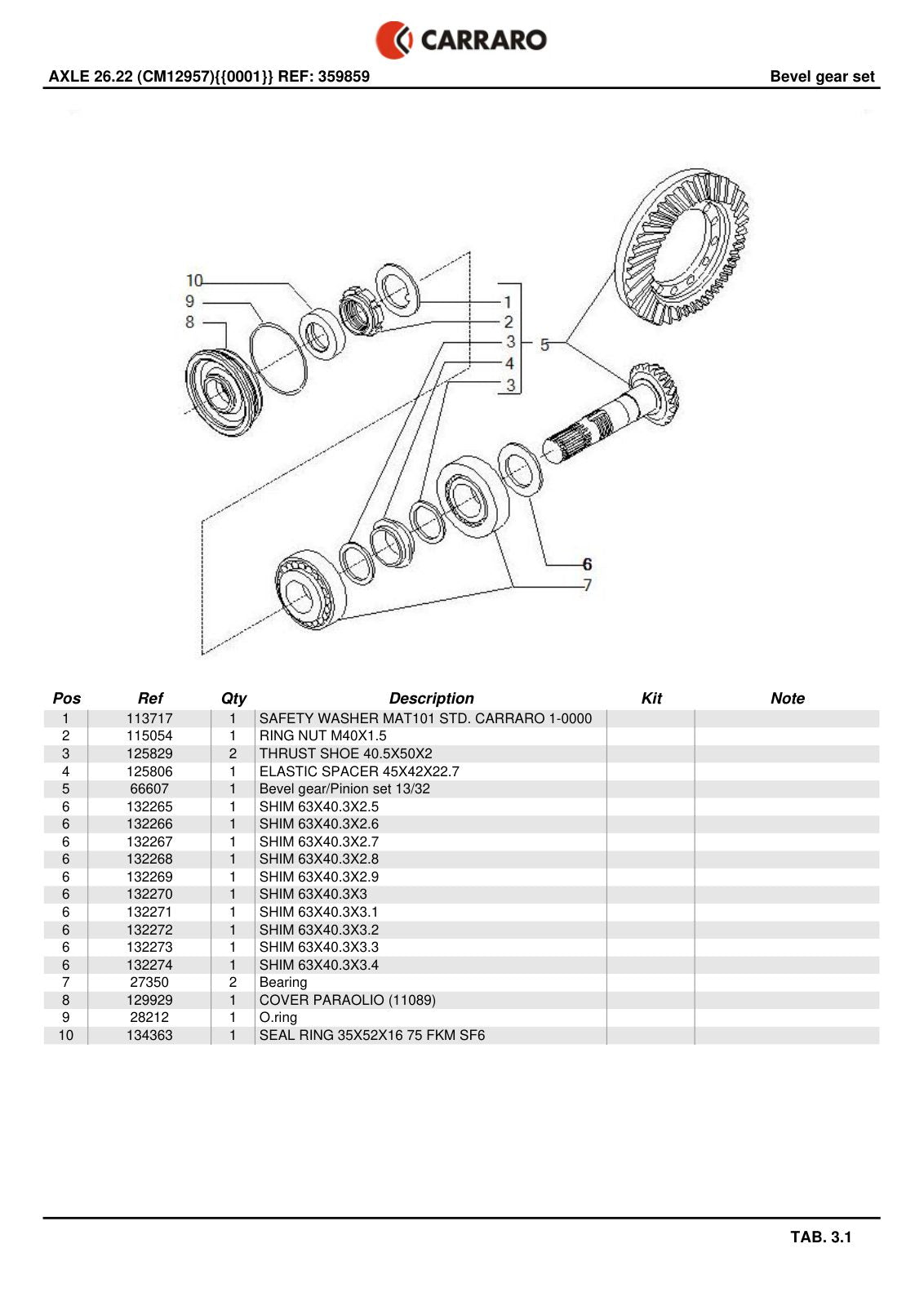 Carraro 26.22 Axle Parts Catalog (Ref. 359859) – sample page 2