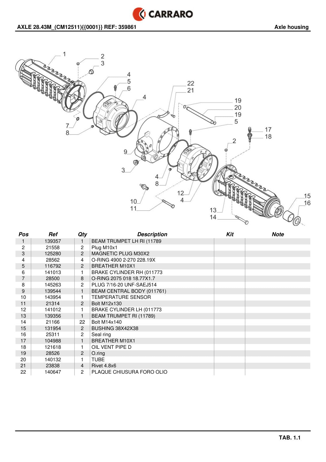 Carraro 28.43M Axle Parts Catalog (Ref. 359861) – sample page 1
