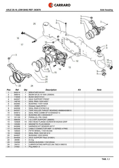 Carraro 20.19 Axle Parts Catalog (Ref. 363678) – sample page 1