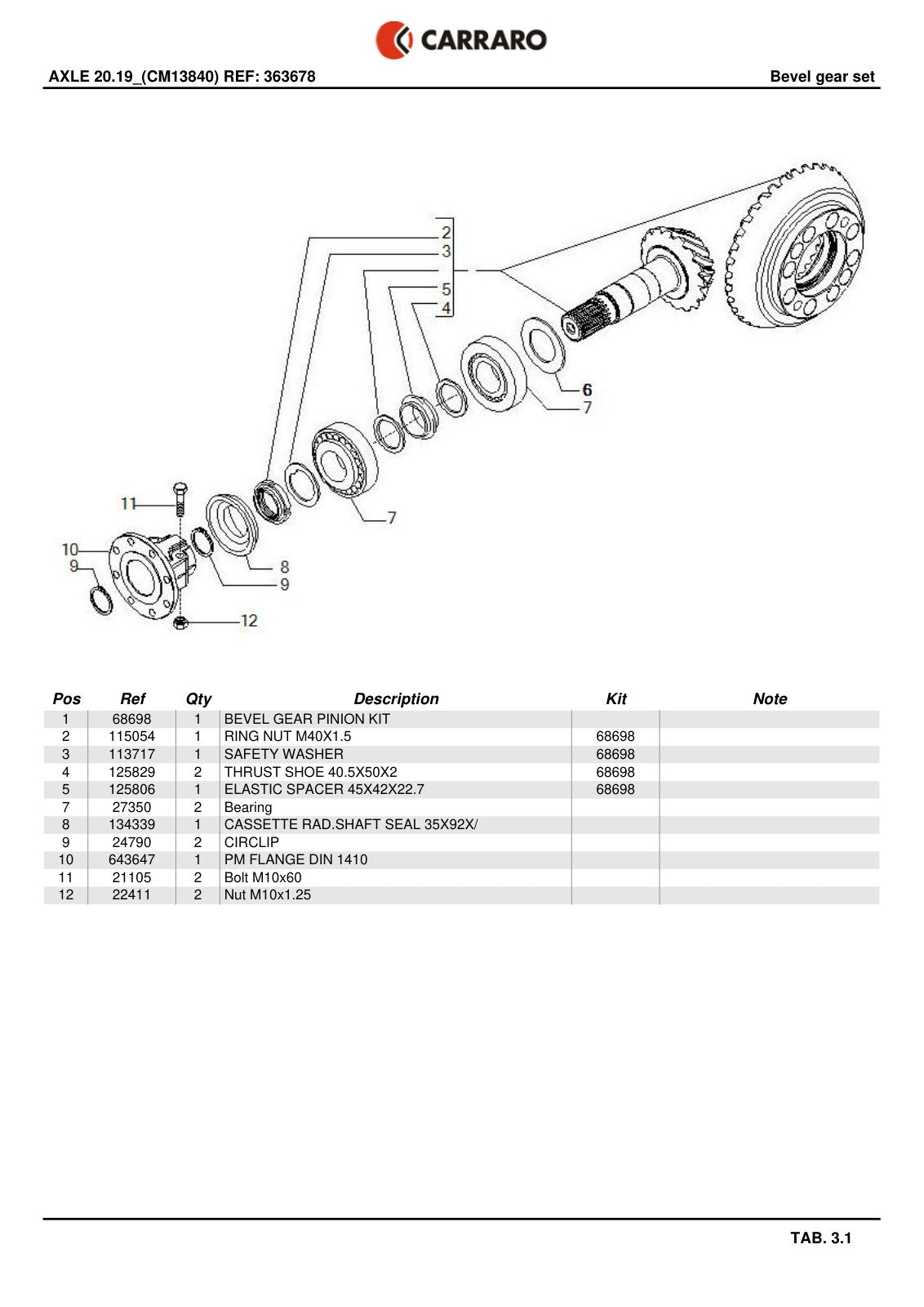 Carraro 20.19 Axle Parts Catalog (Ref. 363678) – sample page 2