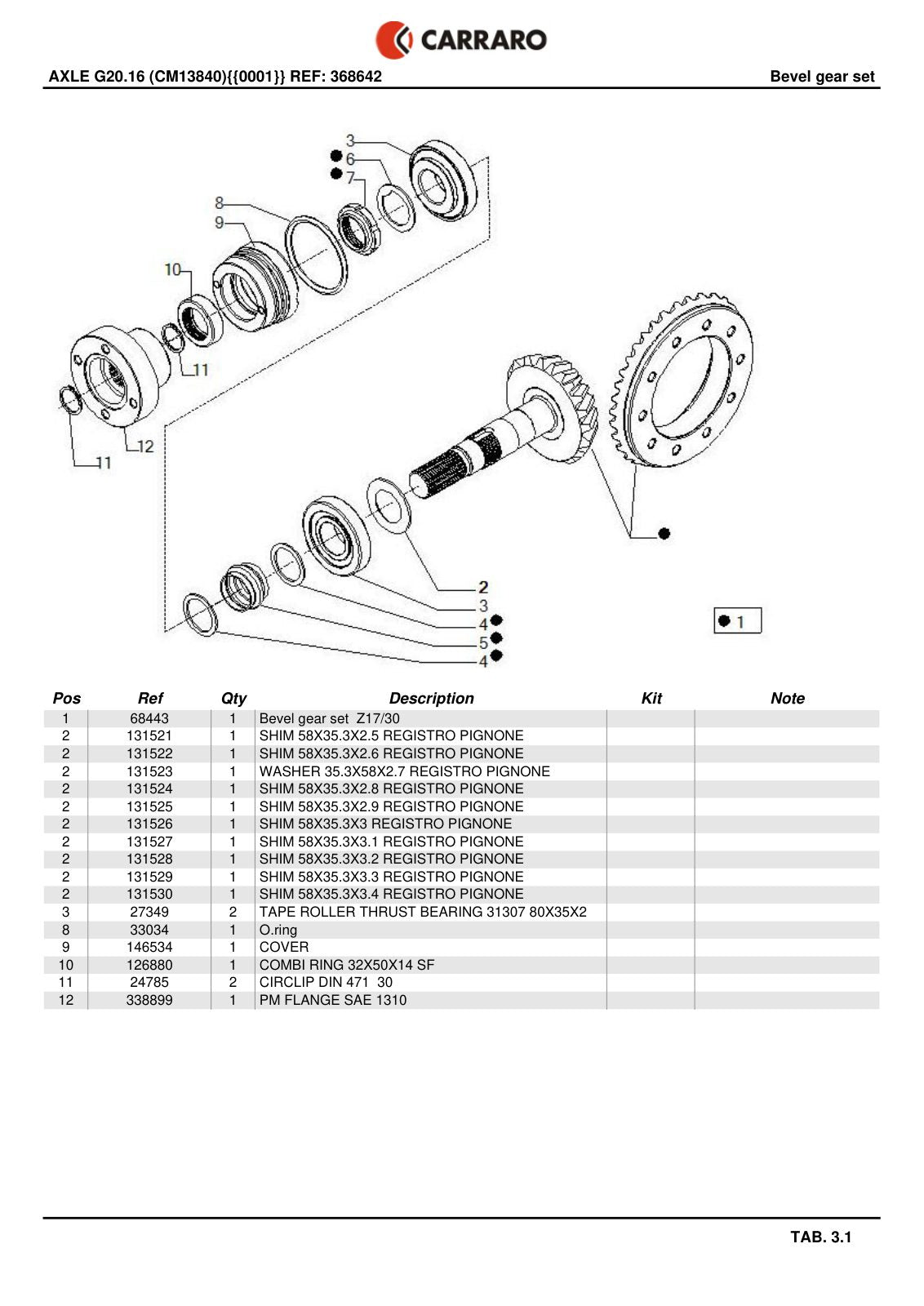 Carraro G20.16 Axle Parts Catalog (Ref. 368642) – sample page 2