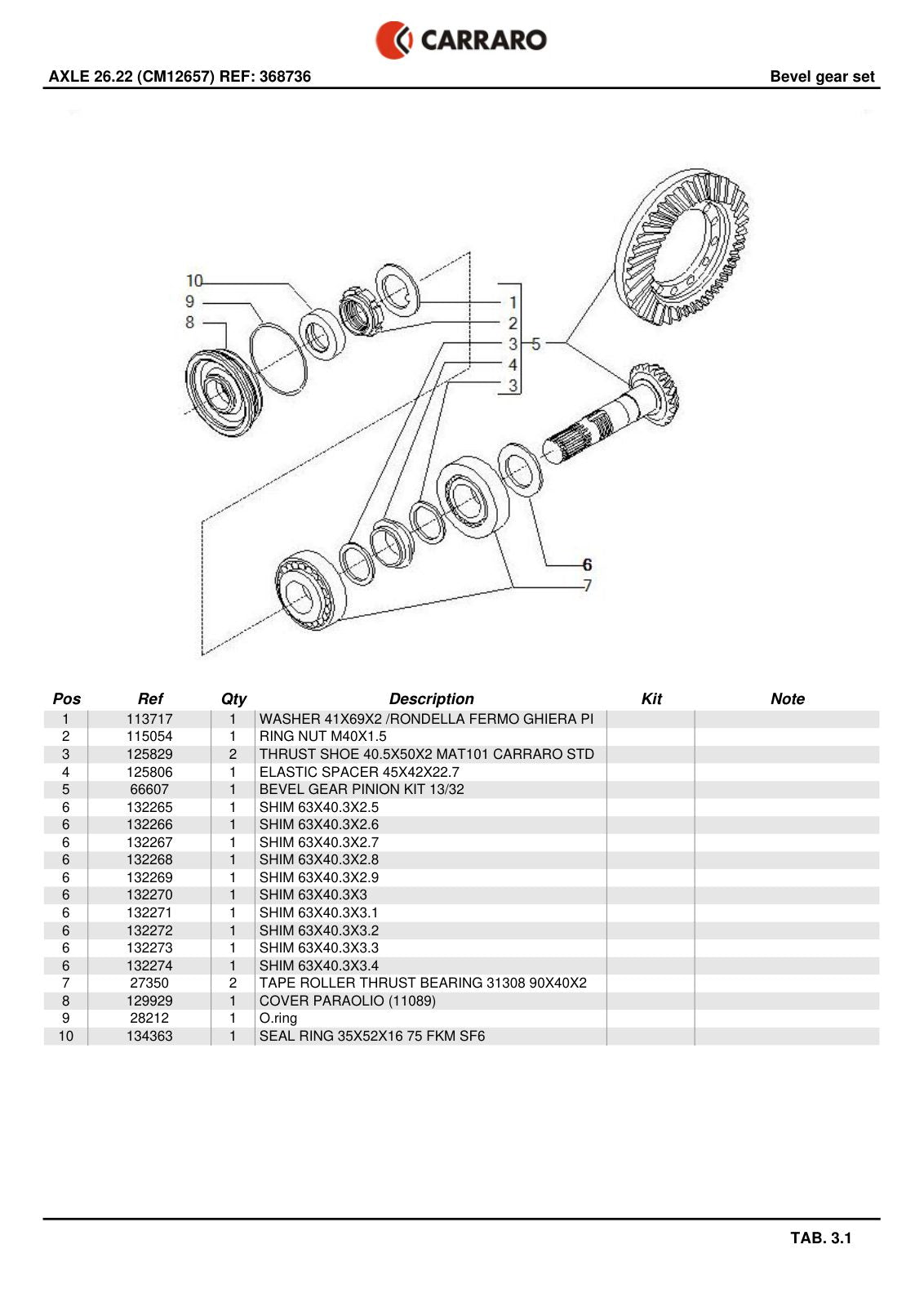 Carraro 26.22 Axle Parts Catalog (Ref. 368736) – sample page 2