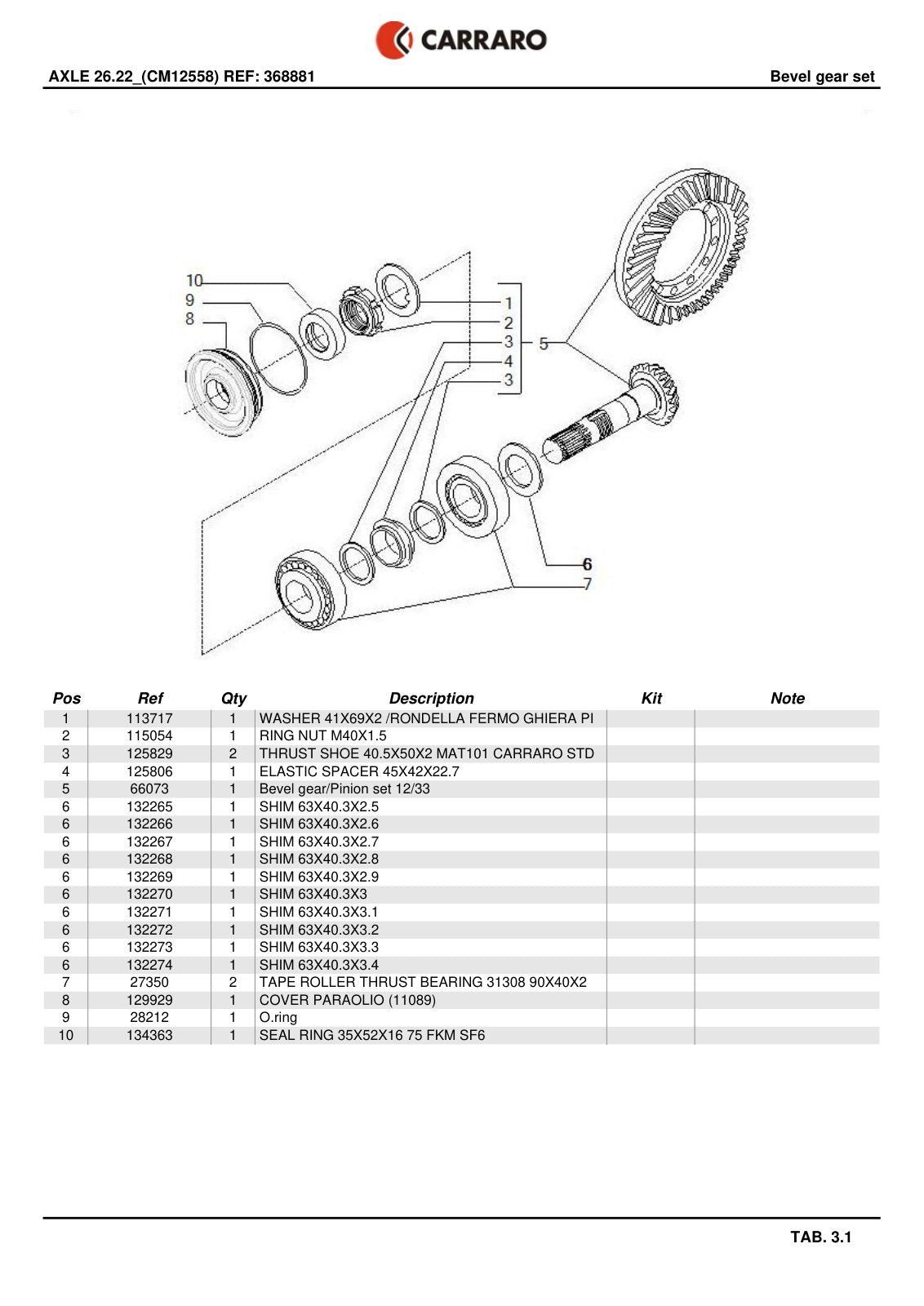 Carraro 26.22 Axle Parts Catalog (Ref. 368881) – sample page 2