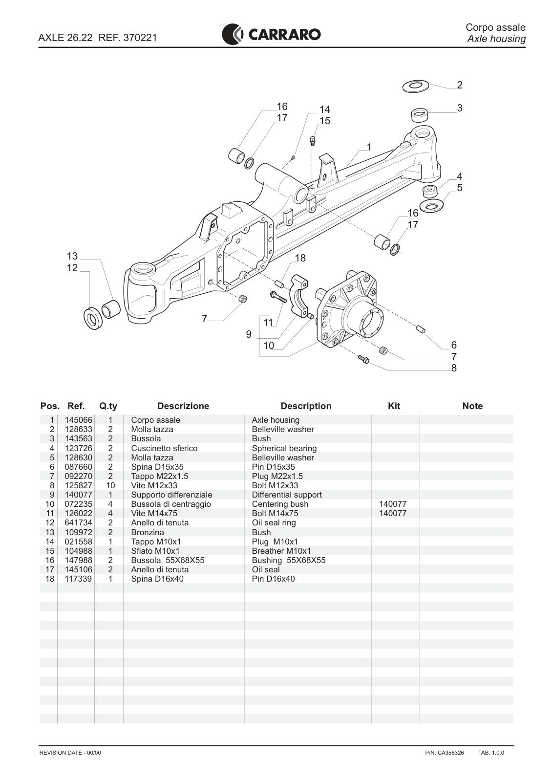 Carraro 26.22 Axle Parts Catalog (Ref. 370221) – sample page 1