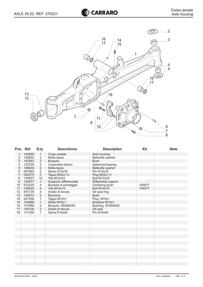 Carraro 26.22 Axle Parts Catalog (Ref. 370221) – sample page 1