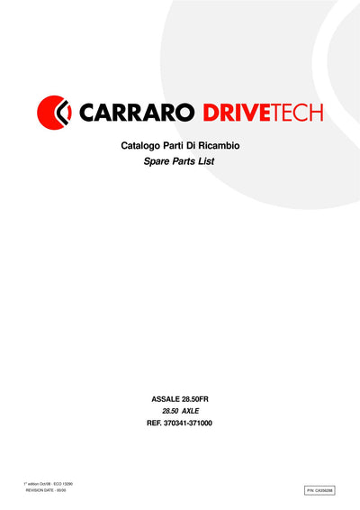 Carraro 28.50FR Axle Parts Catalog (Ref. 370341, 371000) – cover