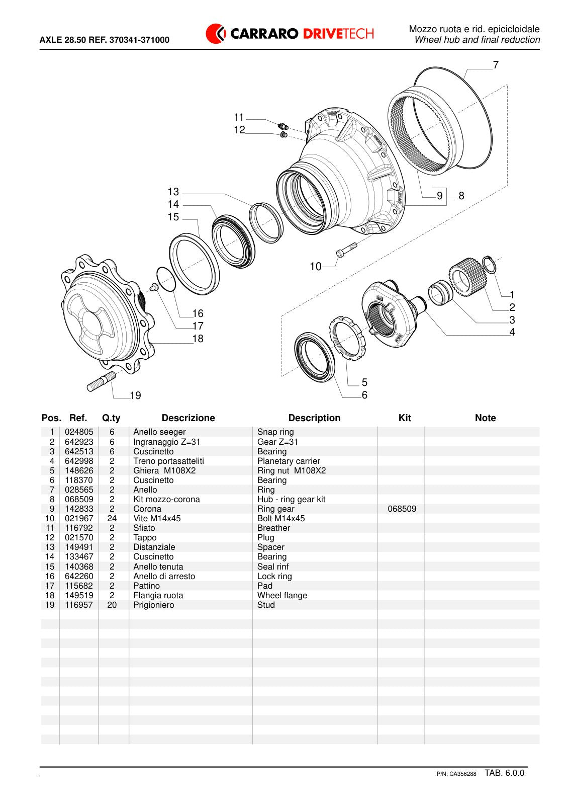 Carraro 28.50FR Axle Parts Catalog (Ref. 370341, 371000) – sample page 3