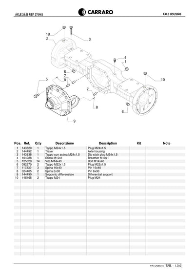 Carraro 28.56 Axle Parts Catalog (Ref. 370463) – sample page 1