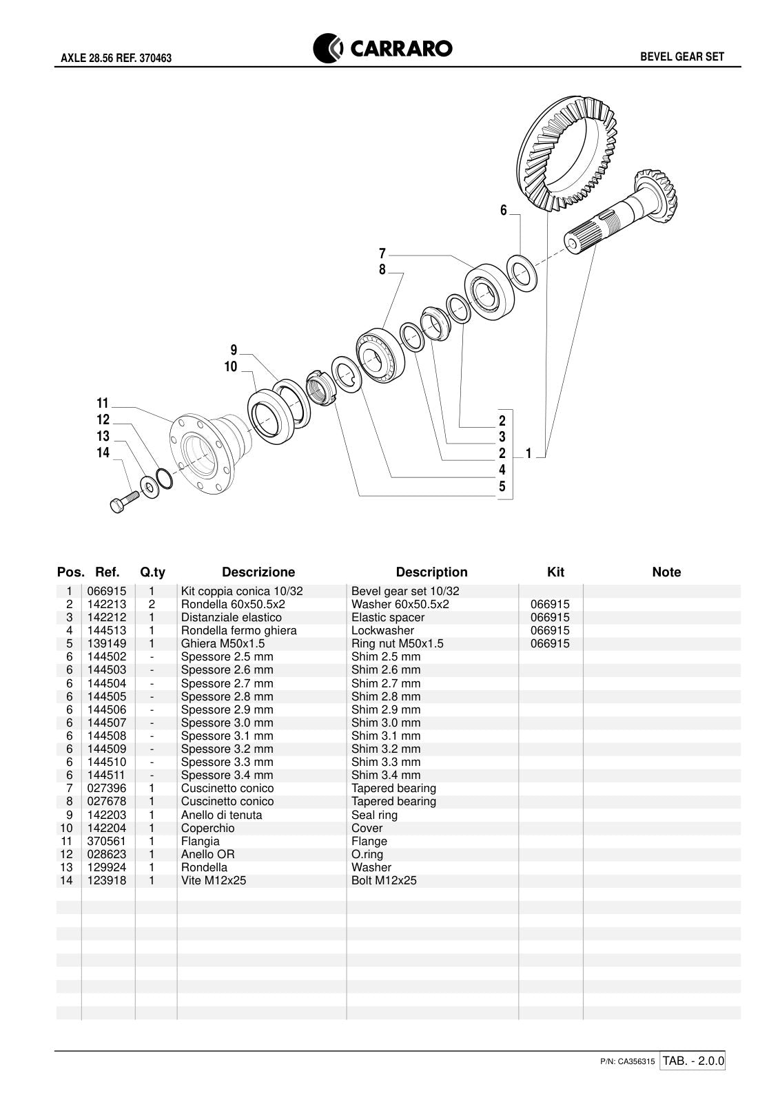 Carraro 28.56 Axle Parts Catalog (Ref. 370463) – sample page 2