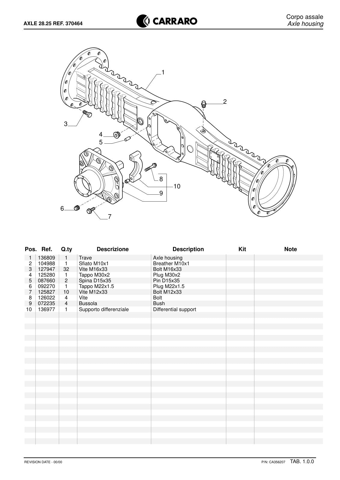 Carraro 28.25 Axle Parts Catalog (Ref. 370464) – sample page 1