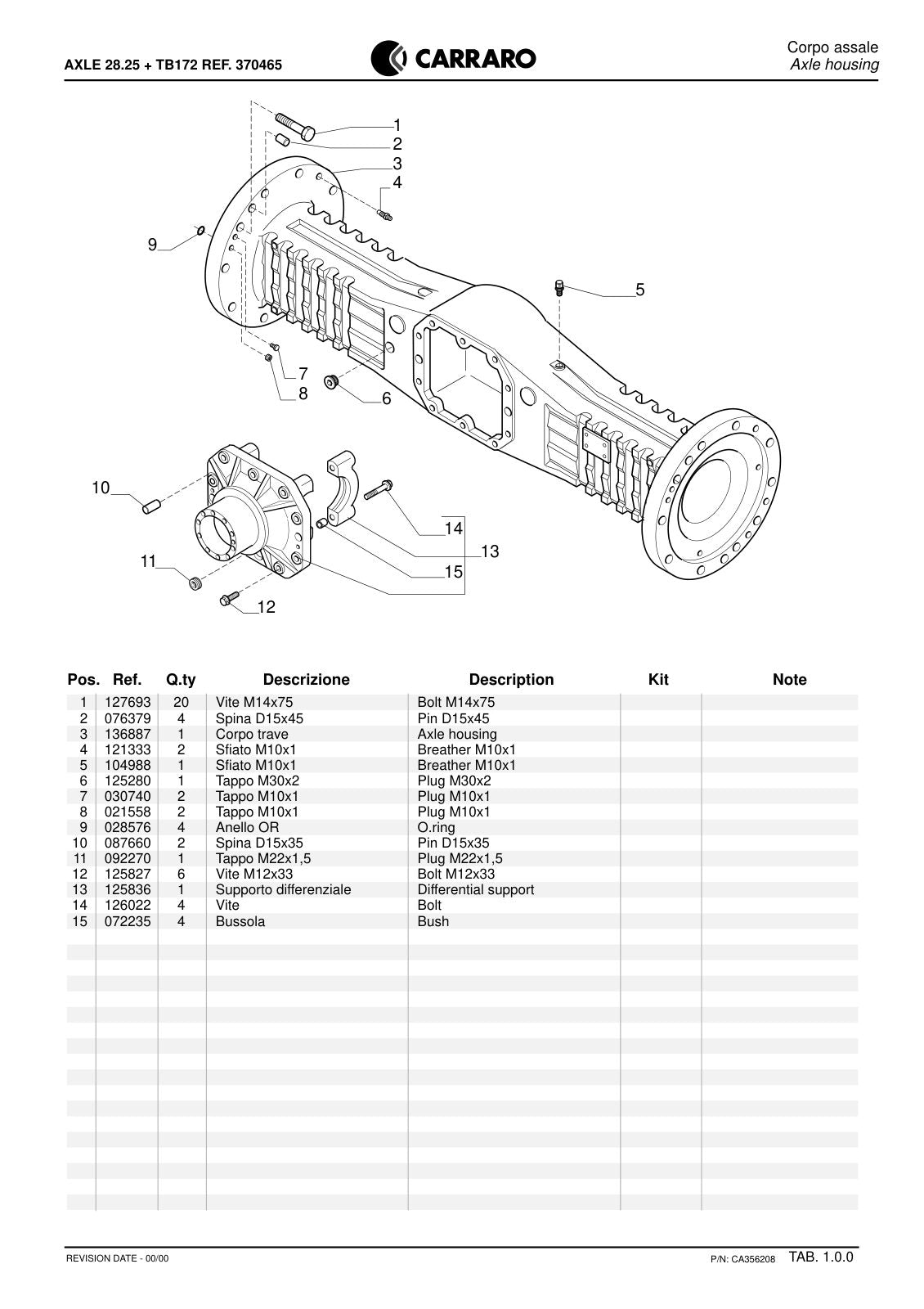 Carraro 28.25 + TB172 Axle with Transfer Box Parts Catalog (Ref. 370465) – sample page 1