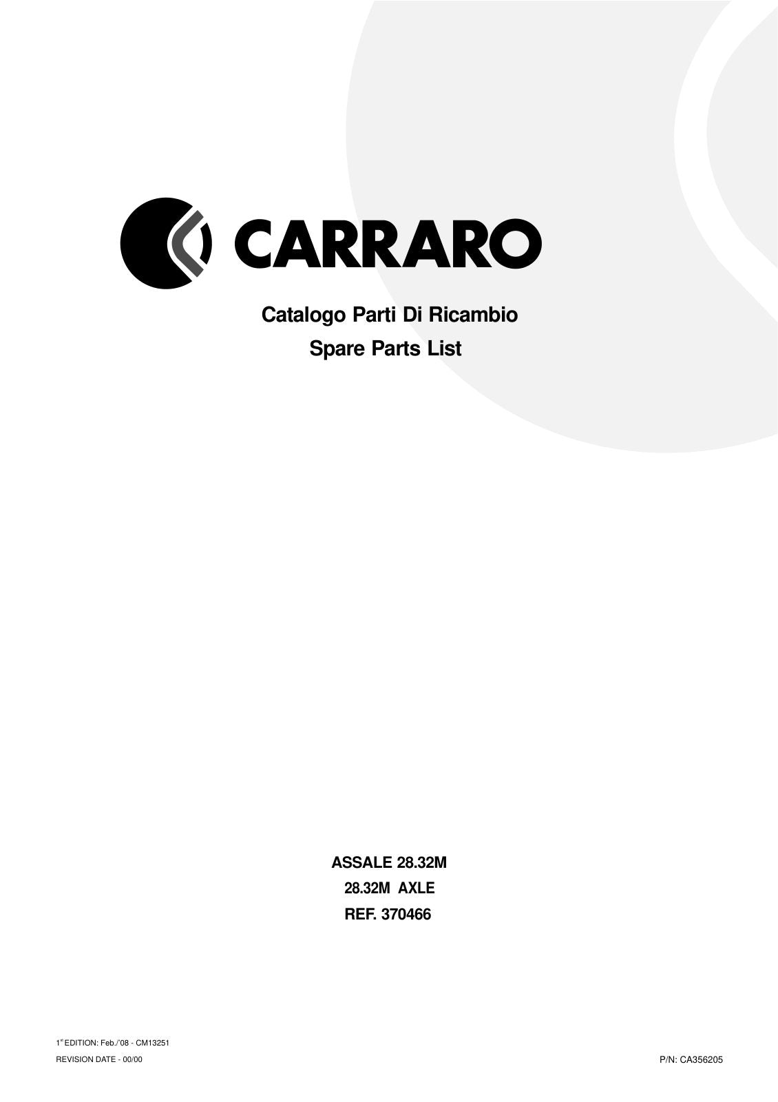 Carraro 28.32M Axle Parts Catalog (Ref. 370466) – cover