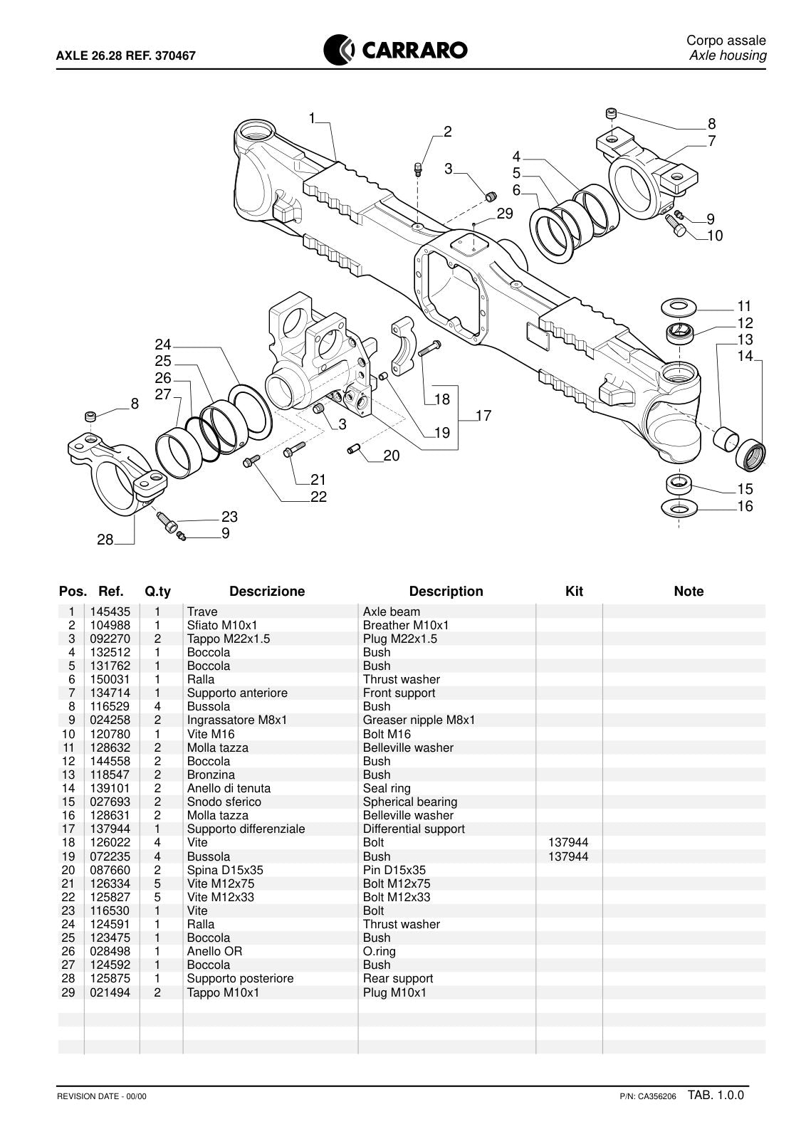 Carraro 26.28 Axle Parts Catalog (Ref. 370467) – sample page 1