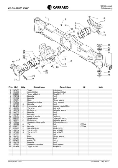 Carraro 26.28 Axle Parts Catalog (Ref. 370467) – sample page 1