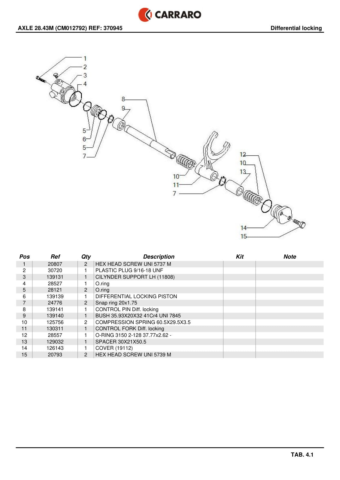 Carraro 28.43M Axle Parts Catalog (Ref. 370945) – sample page 2