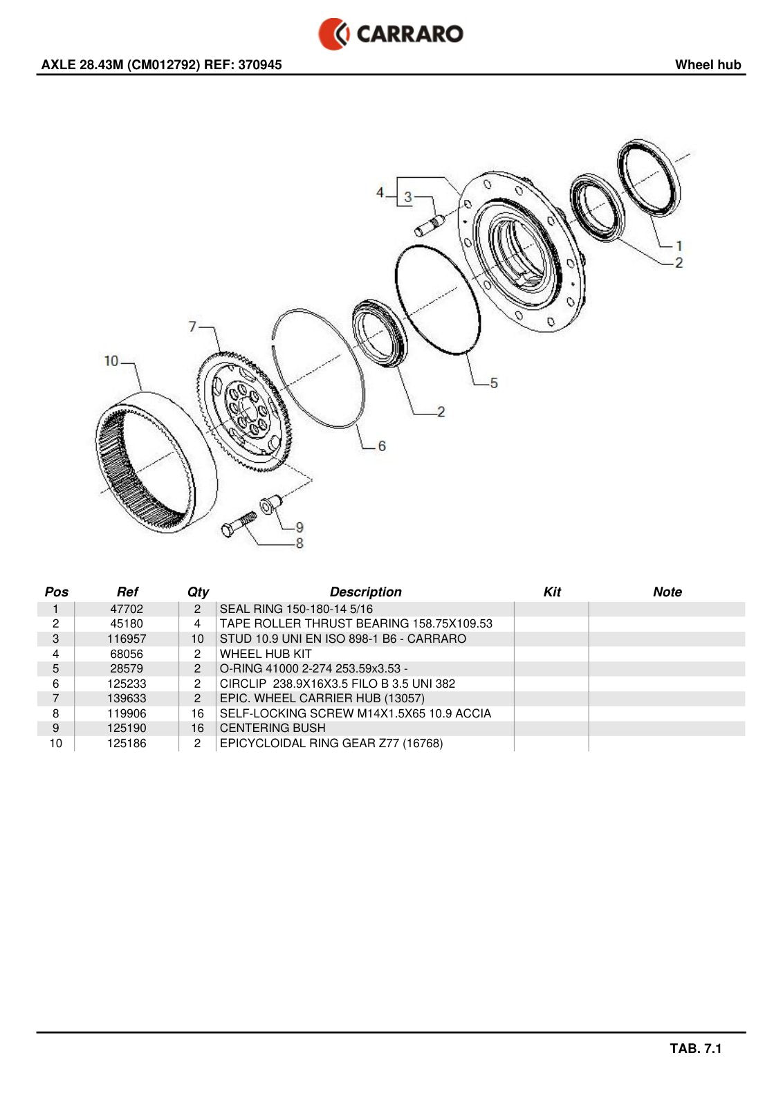 Carraro 28.43M Axle Parts Catalog (Ref. 370945) – sample page 3