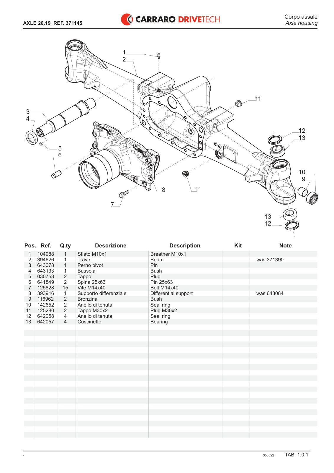 Carraro 20.19 Axle Parts Catalog (Ref. 371145) – sample page 1