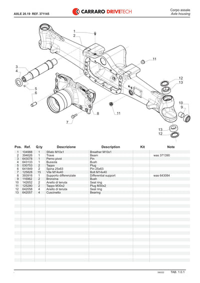 Carraro 20.19 Axle Parts Catalog (Ref. 371145) – sample page 1