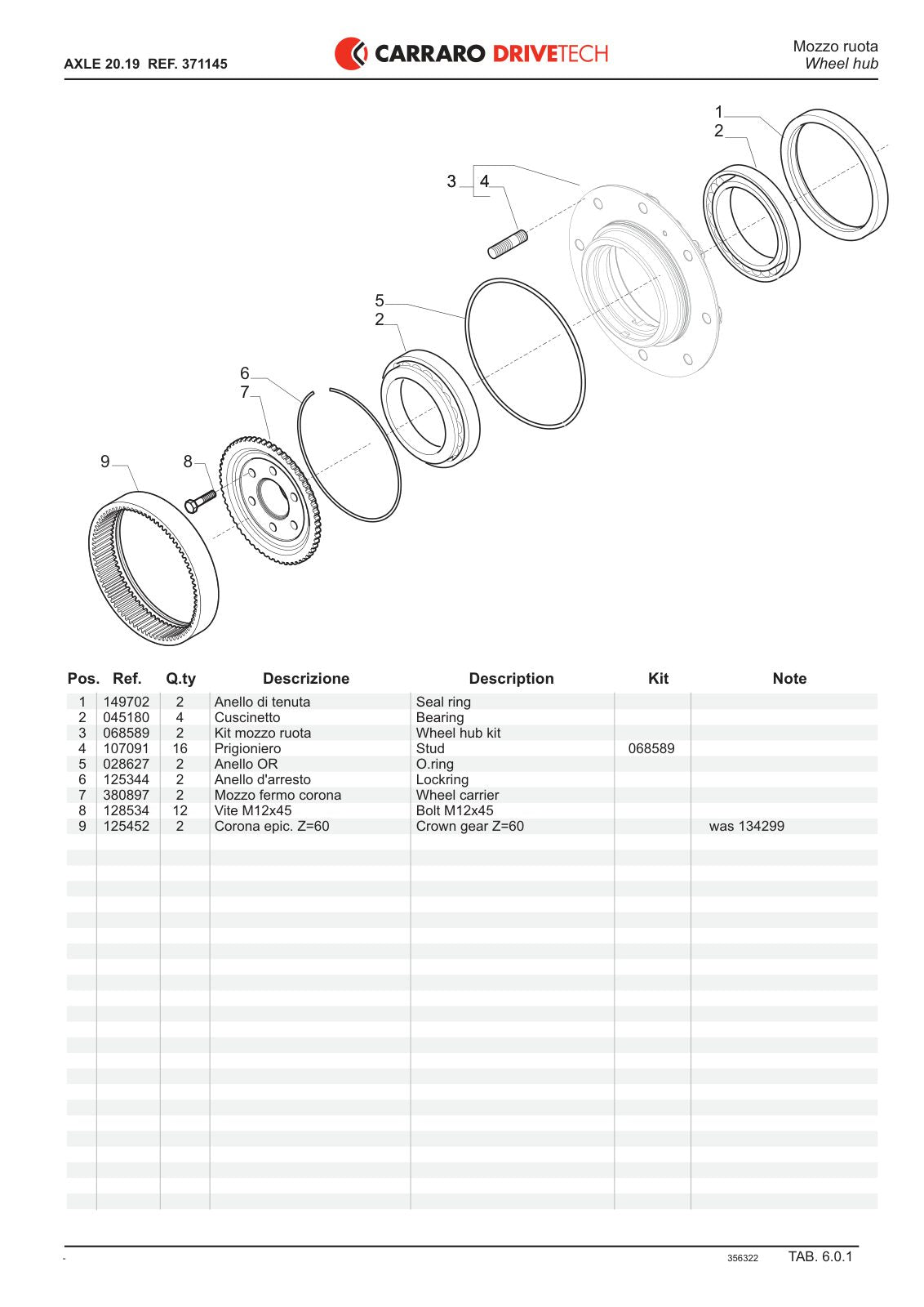 Carraro 20.19 Axle Parts Catalog (Ref. 371145) – sample page 3