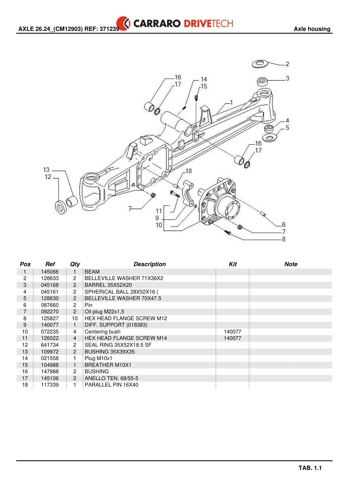 Carraro 26.24 Axle Parts Catalog (Ref. 371239) – sample page 1