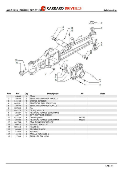 Carraro 26.24 Axle Parts Catalog (Ref. 371239) – sample page 1
