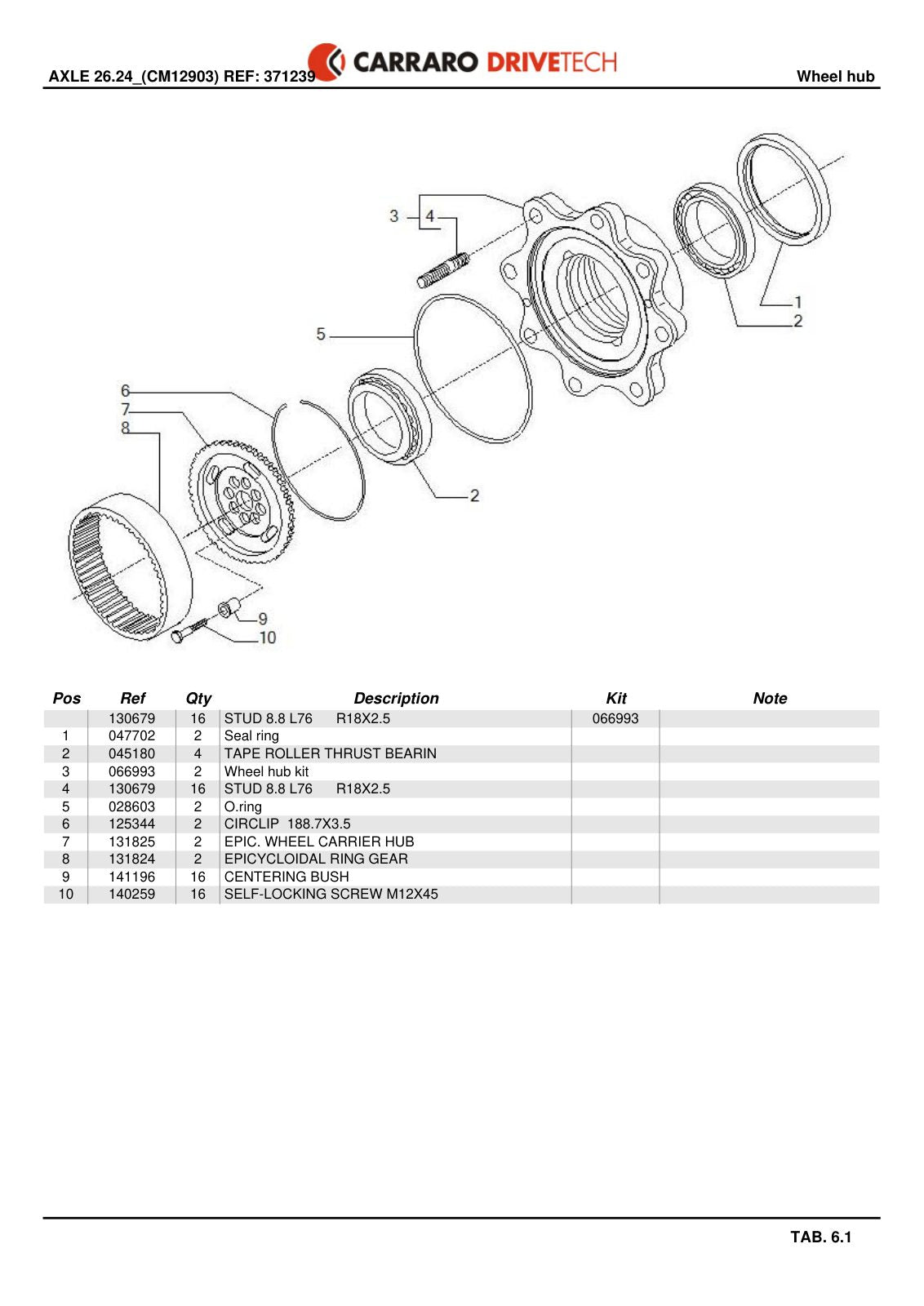 Carraro 26.24 Axle Parts Catalog (Ref. 371239) – sample page 3