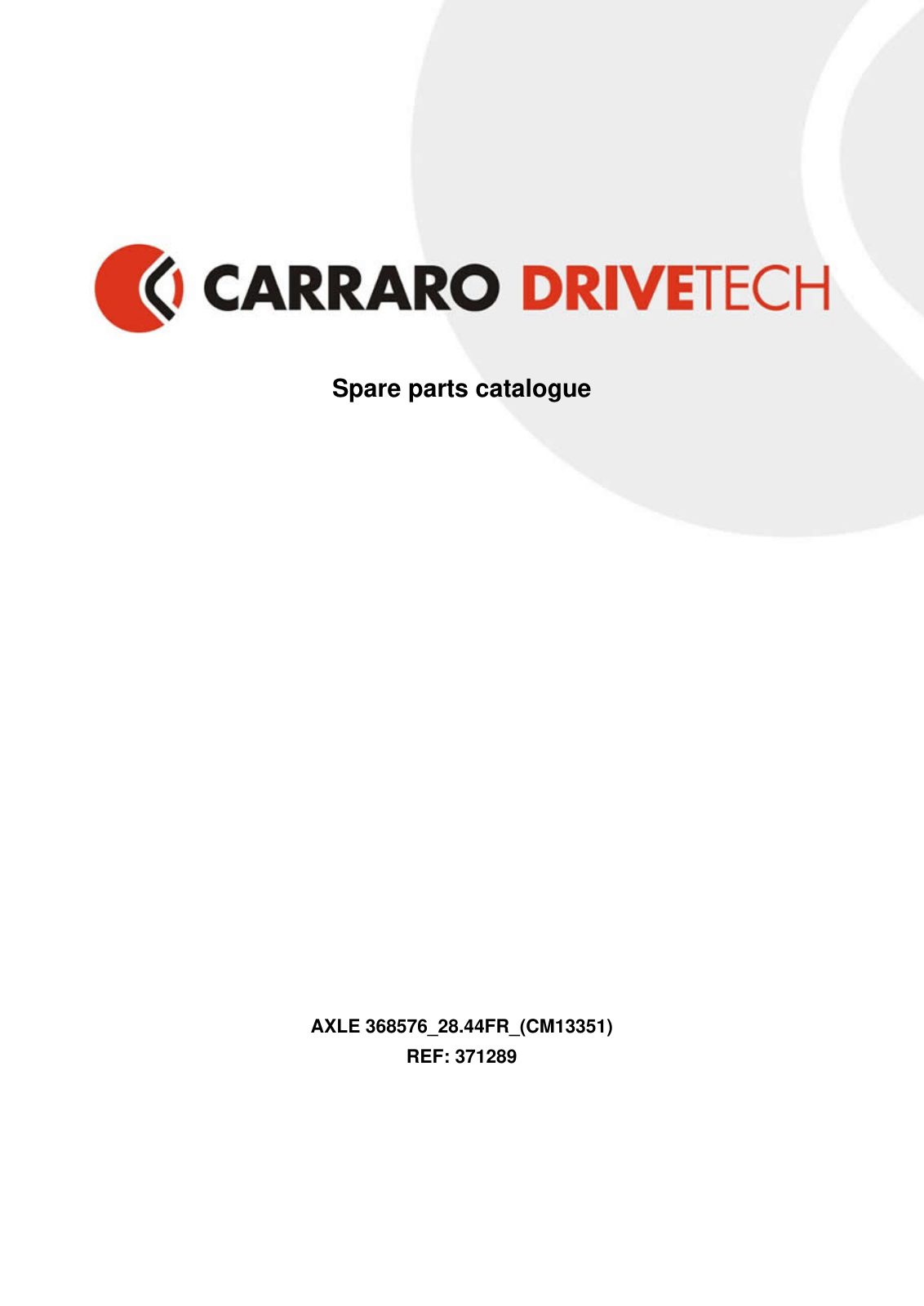 Carraro Axle Parts Catalog (Ref. 371289) – cover