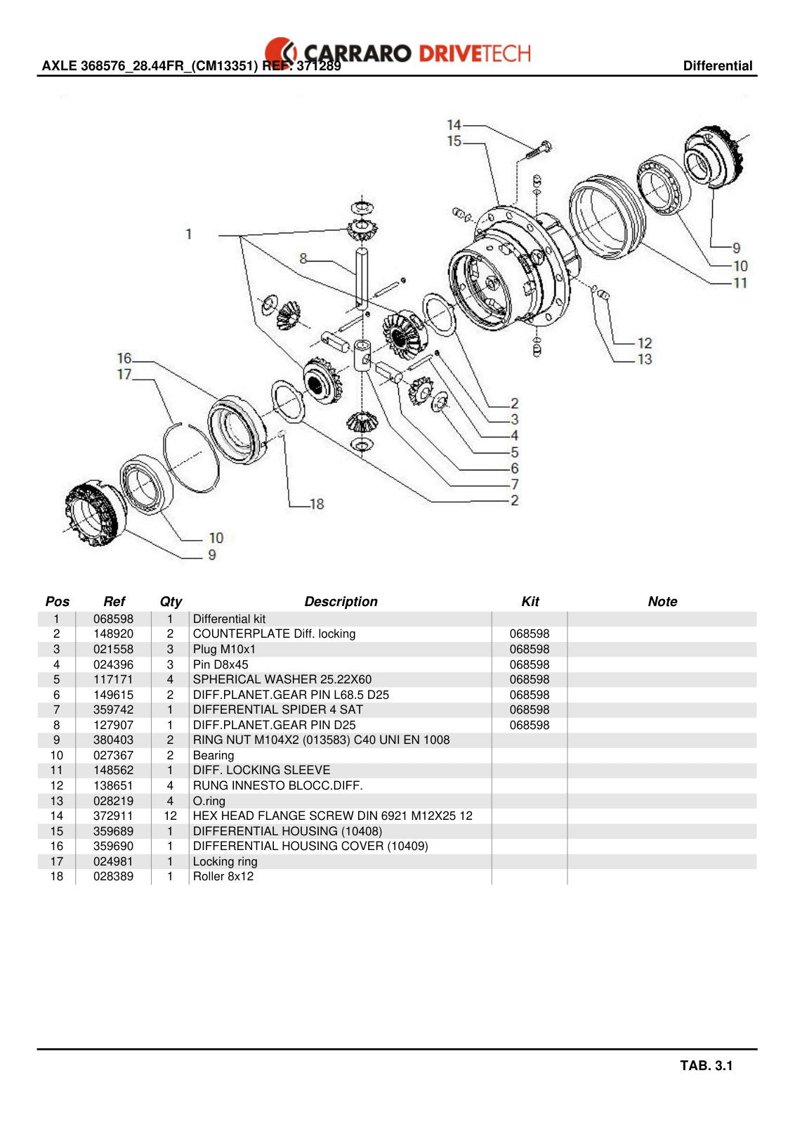 Carraro Axle Parts Catalog (Ref. 371289) – sample page 2