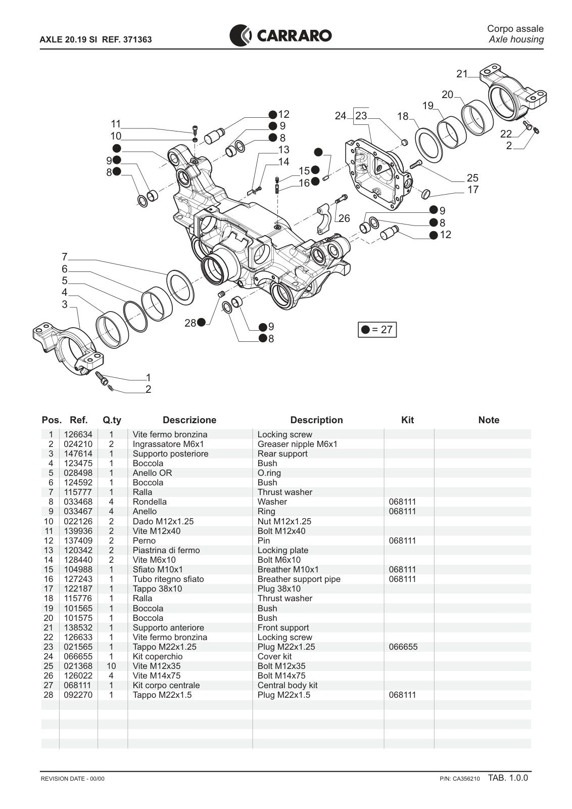 Carraro 20.19 Axle Parts Catalog (Ref. 371363) – sample page 1