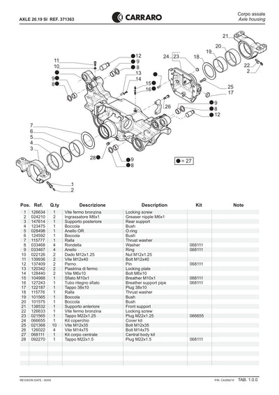 Carraro 20.19 Axle Parts Catalog (Ref. 371363) – sample page 1