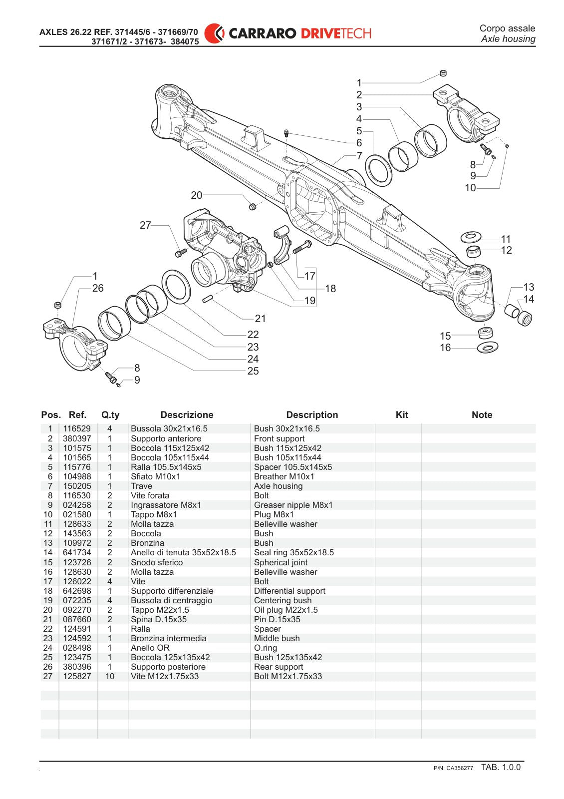 Carraro 26.22 Axle Parts Catalog (Ref. 371445, 371669) – sample page 1