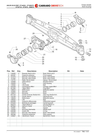 Carraro 26.22 Axle Parts Catalog (Ref. 371445, 371669) – sample page 1