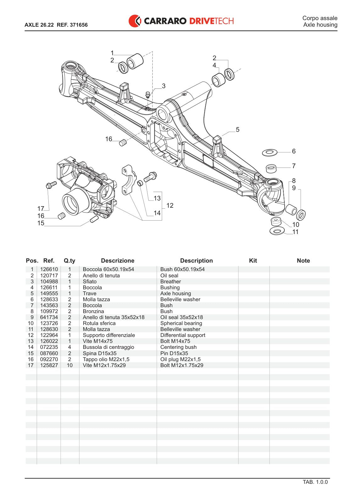 Carraro 26.22 Axle Parts Catalog (Ref. 371656) – sample page 1