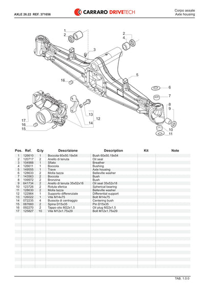 Carraro 26.22 Axle Parts Catalog (Ref. 371656) – sample page 1