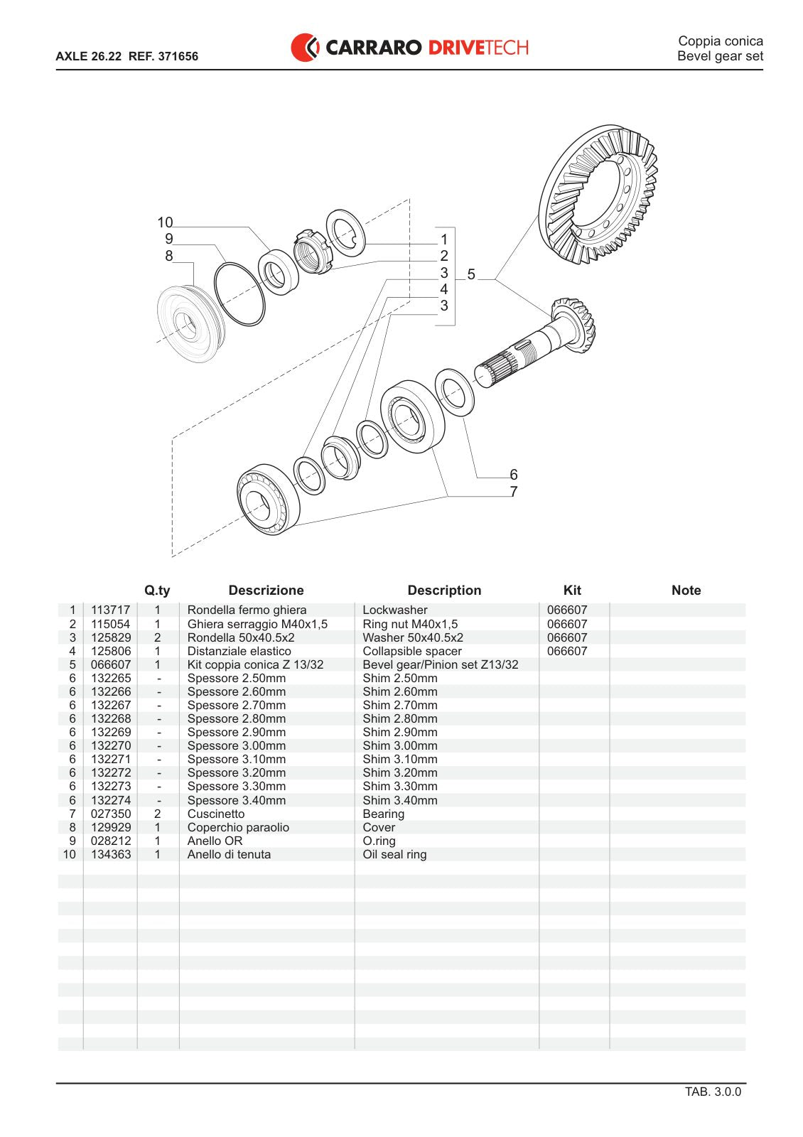 Carraro 26.22 Axle Parts Catalog (Ref. 371656) – sample page 2