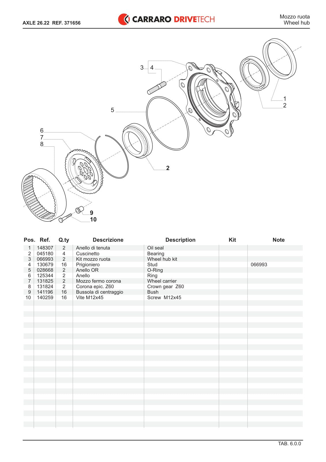 Carraro 26.22 Axle Parts Catalog (Ref. 371656) – sample page 3