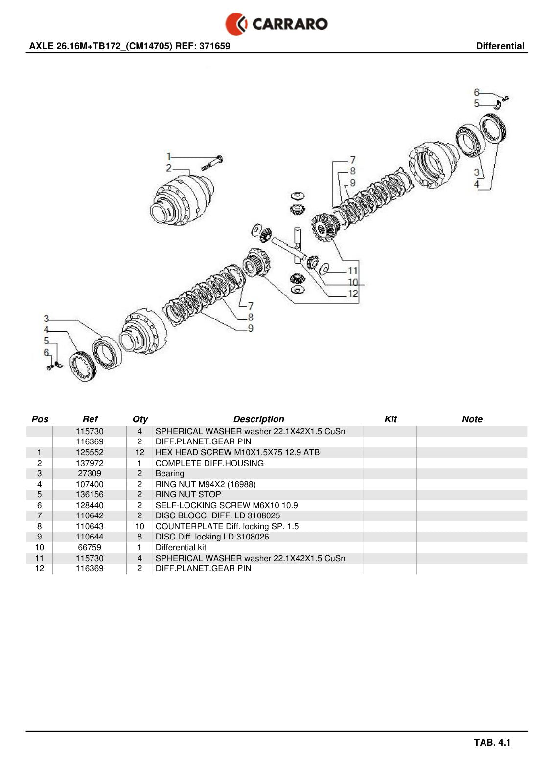 Carraro 26.16M + TB172 Axle with Transfer Box Parts Catalog (Ref. 371659) – sample page 2