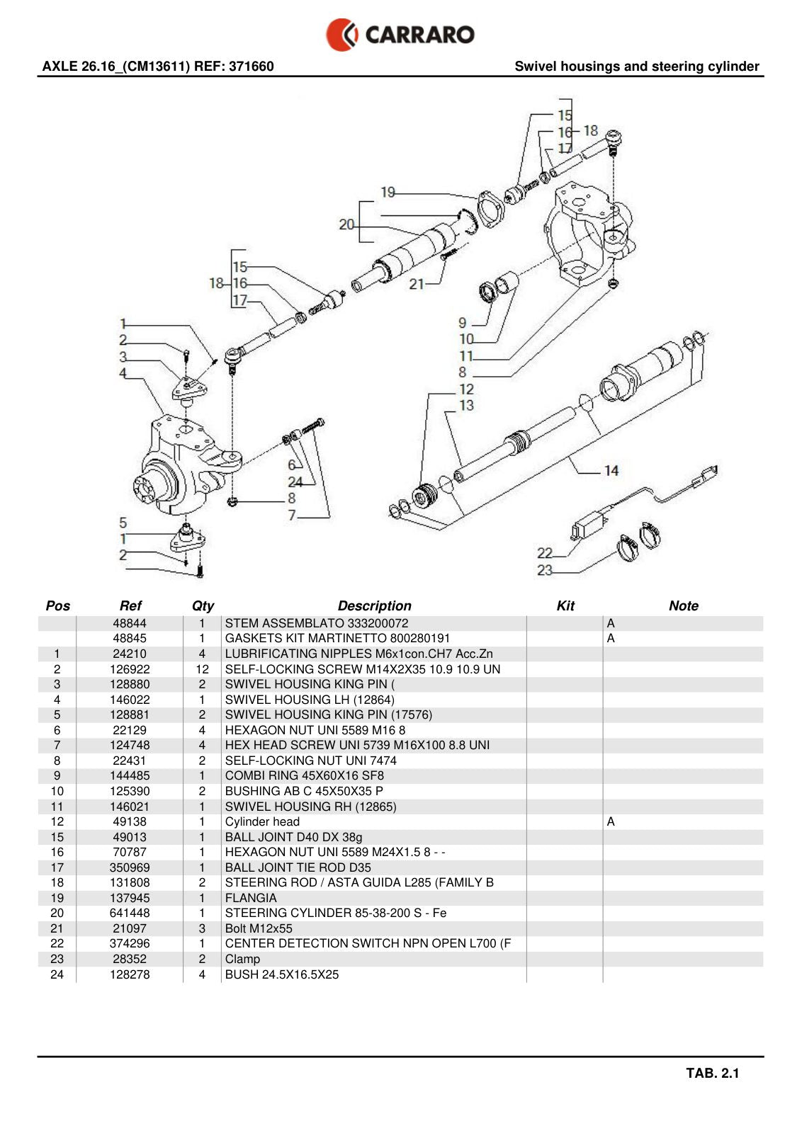 Carraro 26.16 Axle Parts Catalog (Ref. 371660) – sample page 2