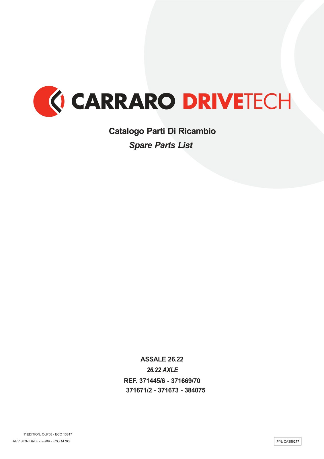 Carraro 26.22 Axle Parts Catalog (Ref. 371669, 371445) – cover